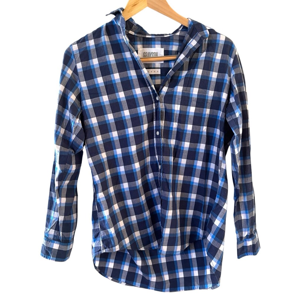 Grayson Frank & Eileen The Hero Womens Shirt Size 1 (XS)‎ Plaid Button Up Blue
